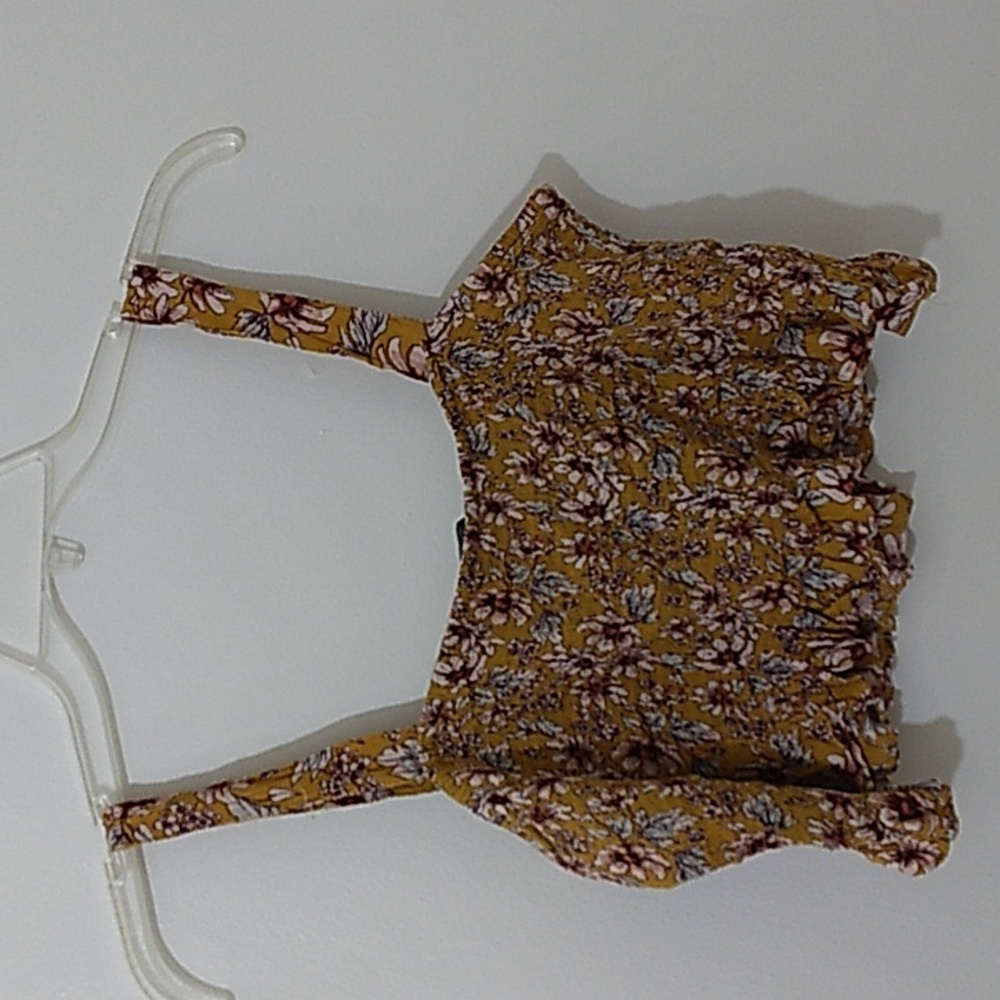 American Eagle Smocked Crop Tank Top Size XL Floral Print Stretch Hippie Boho - Picture 4 of 5